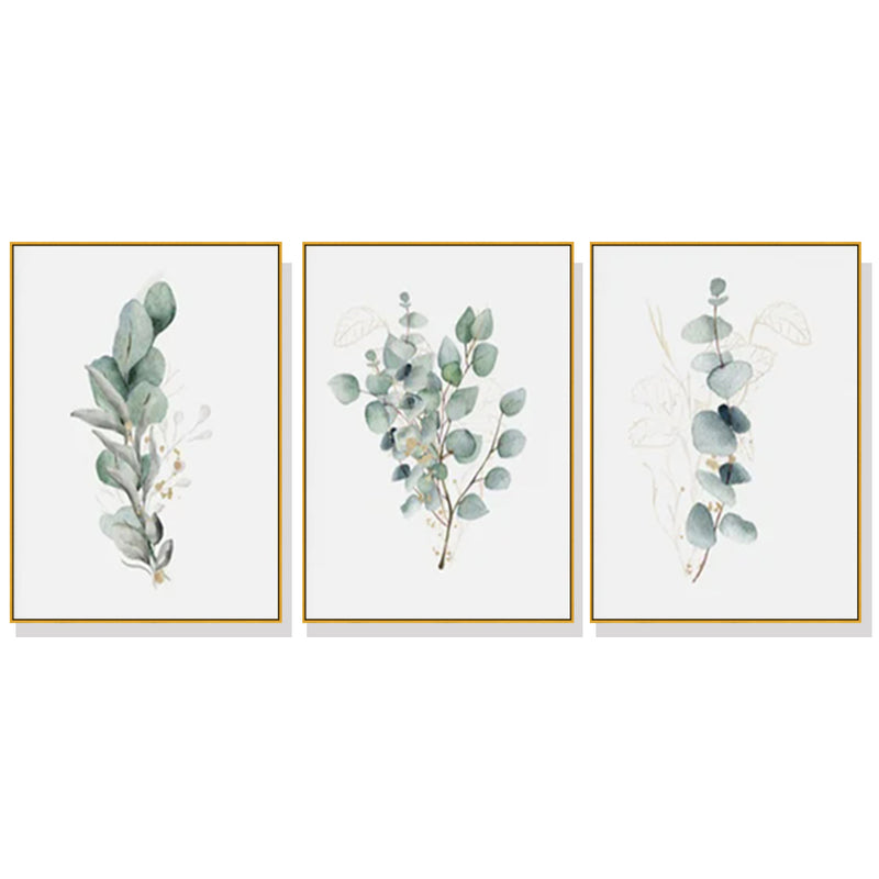 50cmx70cm Eucalyptus Plant 3 Sets Gold Frame Canvas Wall Art