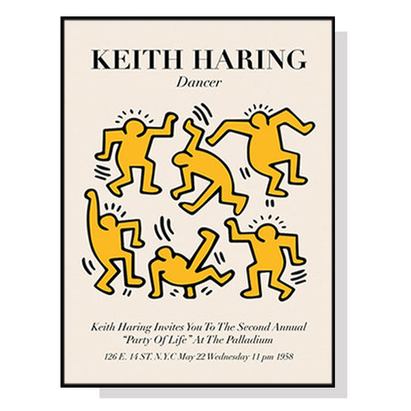 50cmx70cm Keith Haring Dancer Yellow Black Frame Canvas Wall Art