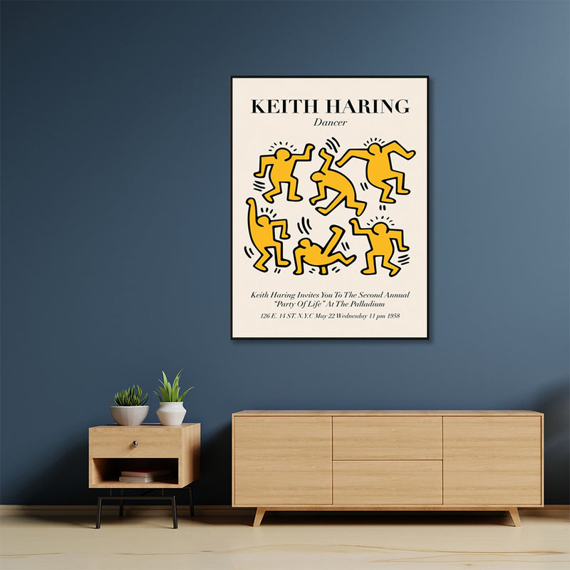 50cmx70cm Keith Haring Dancer Yellow Black Frame Canvas Wall Art