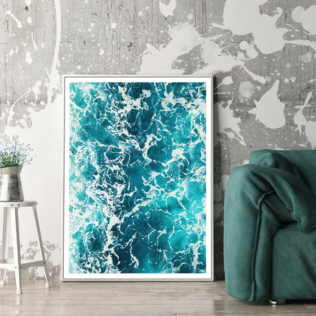 70cmx100cm Blue Ocean White Frame Canvas Wall Art