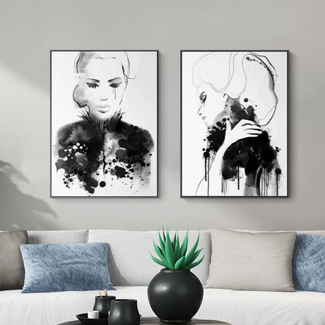 60cmx90cm Watercolor Sketch 2 Sets Black Frame Canvas Wall Art