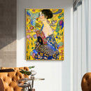 70cmx100cm Lady With A fan By Klimt Gold Frame Canvas Wall Art