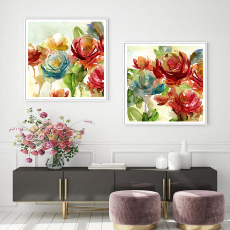 60cmx60cm Rosewater Garden By Carol Robinson 2 Sets White Frame Canvas Wall Art