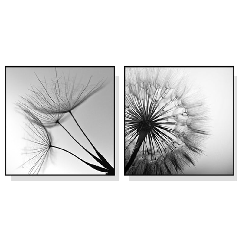 70cmx70cm Black and white dandelion 2 Sets Black Frame Canvas Wall Art