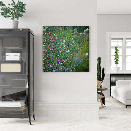 50cmx50cm Italian garden by Gustav Klimt Black Frame Canvas Wall Art