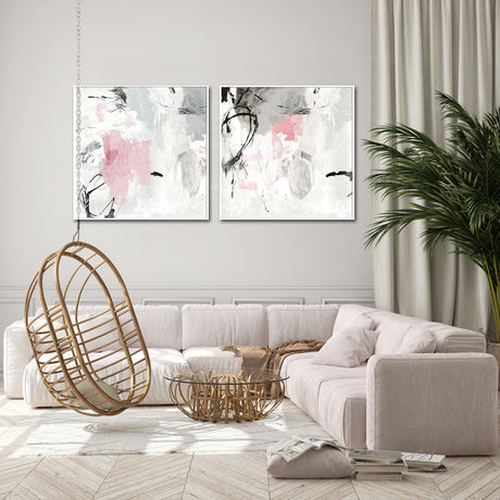 50cmx50cm Abstract Pink Grey 2 Sets White Frame Canvas Wall Art