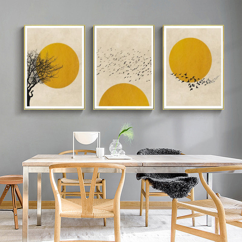 40cmx60cm Flock Of Birds Sun Silhouette 3 Sets Gold Frame Canvas Wall Art