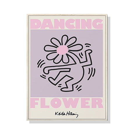 70cmx100cm Keith Haring Dancing Flower Wood Frame Canvas Wall Art