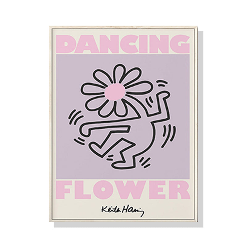 80cmx120cm Keith Haring Dancing Flower Wood Frame Canvas Wall Art