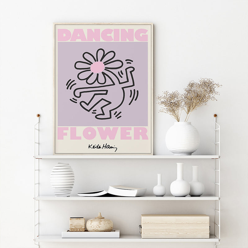 80cmx120cm Keith Haring Dancing Flower Wood Frame Canvas Wall Art