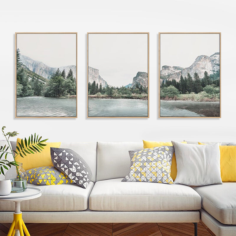 50cmx70cm Yosemite Valley National Park 3 Sets Wood Frame Canvas Wall Art