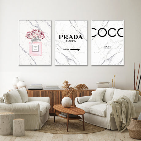 40cmx60cm Fashion Perfume 3 Sets White Frame Canvas Wall Art