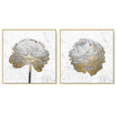 60cmx60cm Gold And White Blossom On White 2 Sets Gold Frame Canvas Wall Art