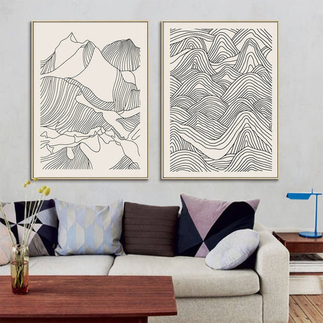 50cmx70cm Line Art Mountain 2 Sets Gold Frame Canvas Wall Art