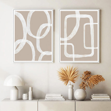 50cmx70cm Abstract White Lines 2 Sets White Frame Canvas Wall Art