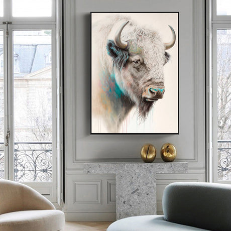 60cmx90cm Great White Buffalo Black Frame Canvas Wall Art