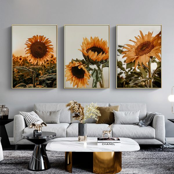 40cmx60cm Sunflower 3 Sets Gold Frame Canvas Wall Art