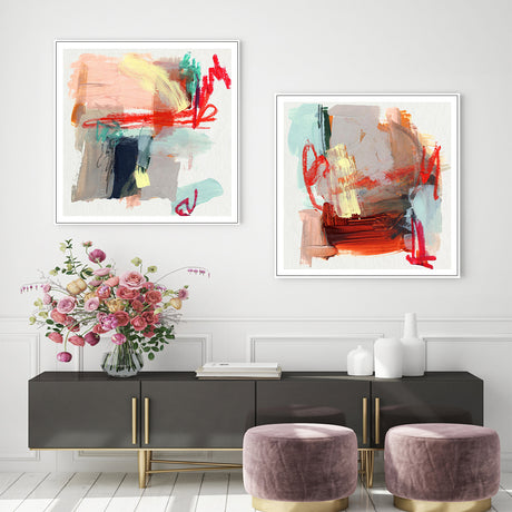 50cmx50cm Abstract Colourful Garden 2 Sets White Frame Canvas Wall Art