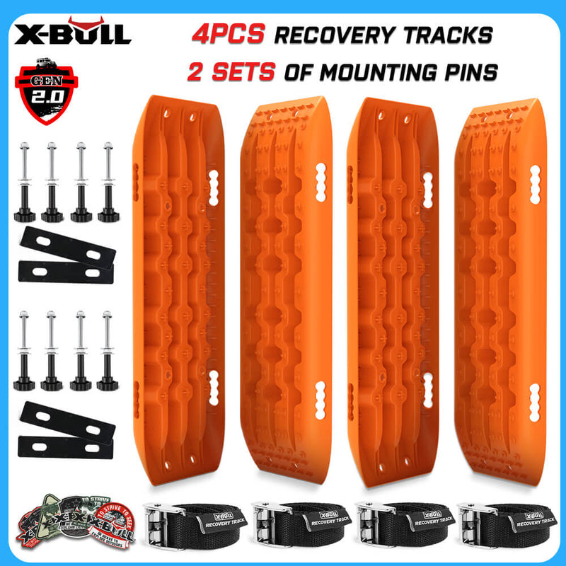 X-BULL 4WD Recovery tracks 10T 2 Pairs/ Sand tracks/ Mud tracks/  Mounting Bolts Pins Gen 2.0 -Orange