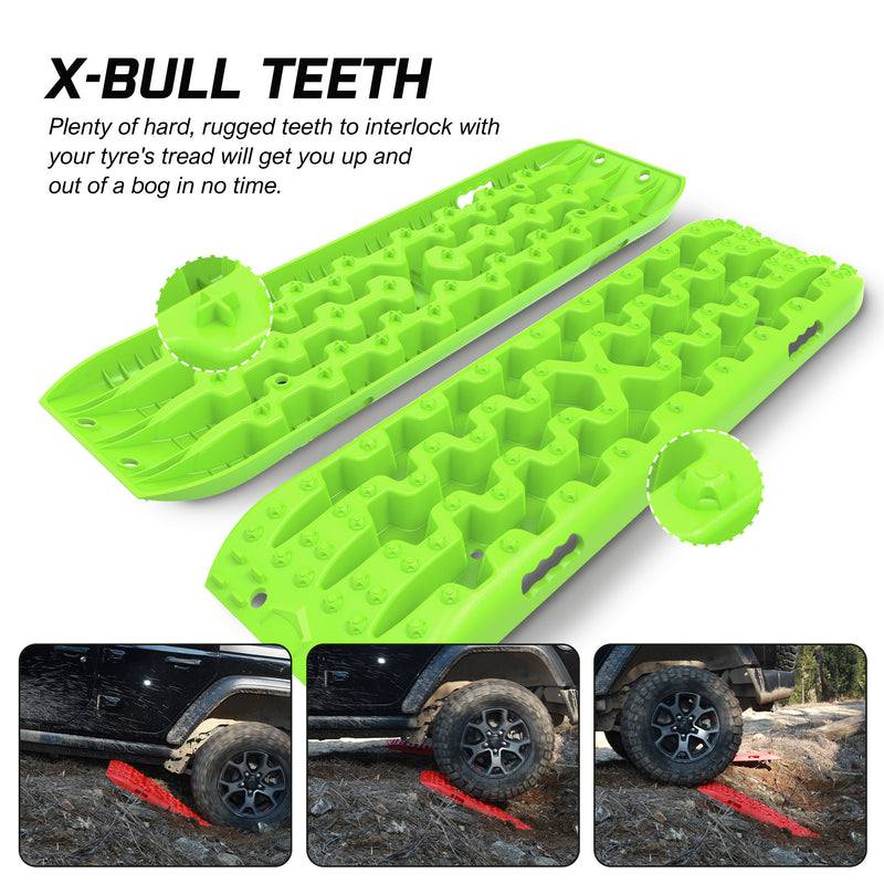 X-BULL 2PCS Recovery Tracks Snow Tracks Mud tracks 4WD With 4PC mounting bolts Green