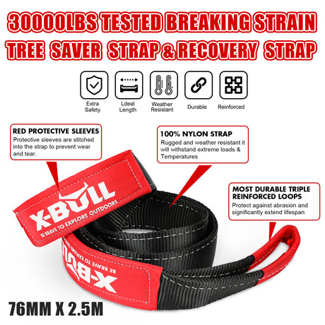 X-BULL Kinetic Recovery Rope kit Snatch Strap Soft Shackles Hitch receiver 4WD 4X4