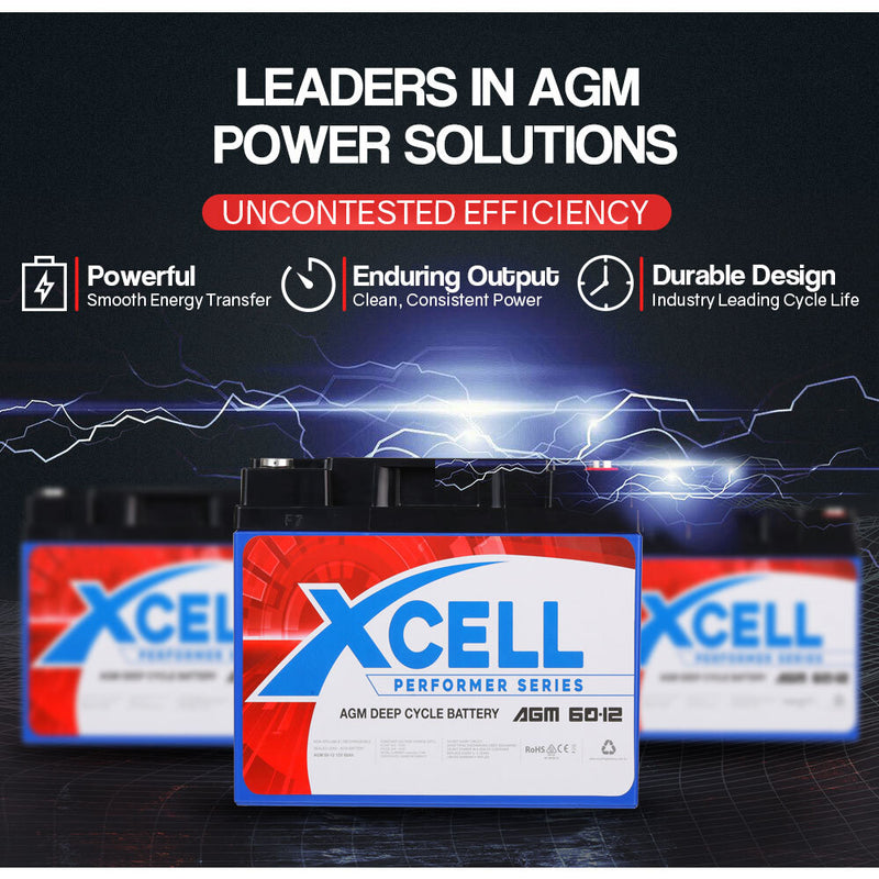 X-Cell 60Ah Performer Series AGM Deep Cycle Battery 12v for Mobility Scooter, Golf Cart and Camping