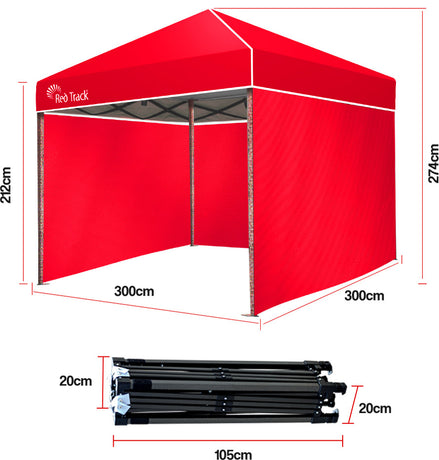 Red Track 3x3m Folding Gazebo Shade Outdoor Pop-Up Red Foldable Marquee