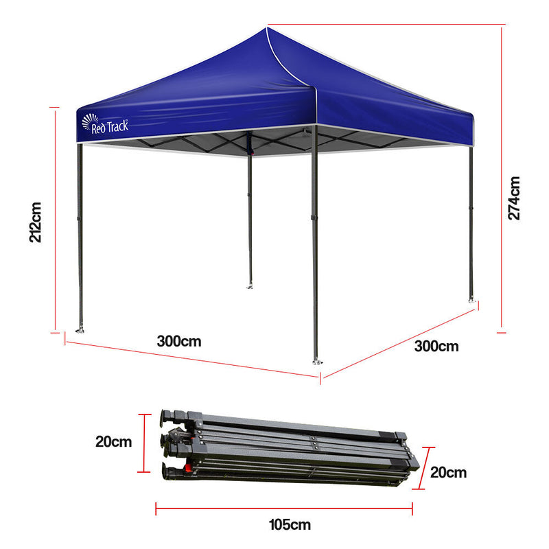 Red Track 3x3m Folding Navy Gazebo Shade Outdoor Pop-Up Foldable Marquee