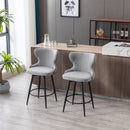 2x Swivel Bar Stools Tufted Counter Chairs with Stud Trim and Metal Base-Dark Grey