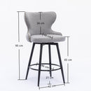 2x Swivel Bar Stools Tufted Counter Chairs with Stud Trim and Metal Base-Light Grey