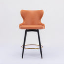 2x Swivel Bar Stools Tufted Counter Chairs with Stud Trim and Metal Base-Orange