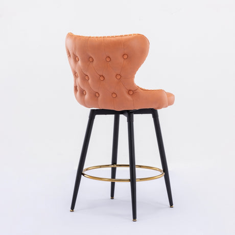 2x Swivel Bar Stools Tufted Counter Chairs with Stud Trim and Metal Base-Orange