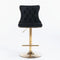 2x Height Adjustable Swivel Bar Stool Velvet Studs Barstool with Footrest and Golden Base- Black