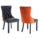 2x PU Faux Leather & Velvet Dining Chairs-Black & Orange