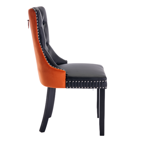 2x PU Faux Leather & Velvet Dining Chairs-Black & Orange