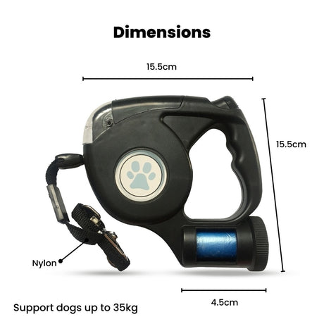 Floofi 3 in 1 Waste Beg LED Leash Black FI-PC-120-HN