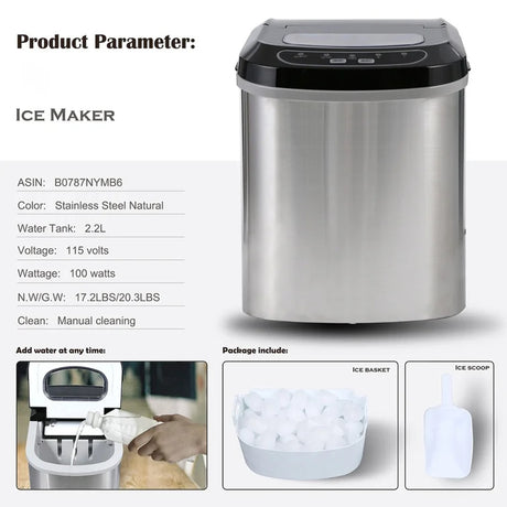 Miraklass Ice Maker Machine Stainless Steel 2.2L