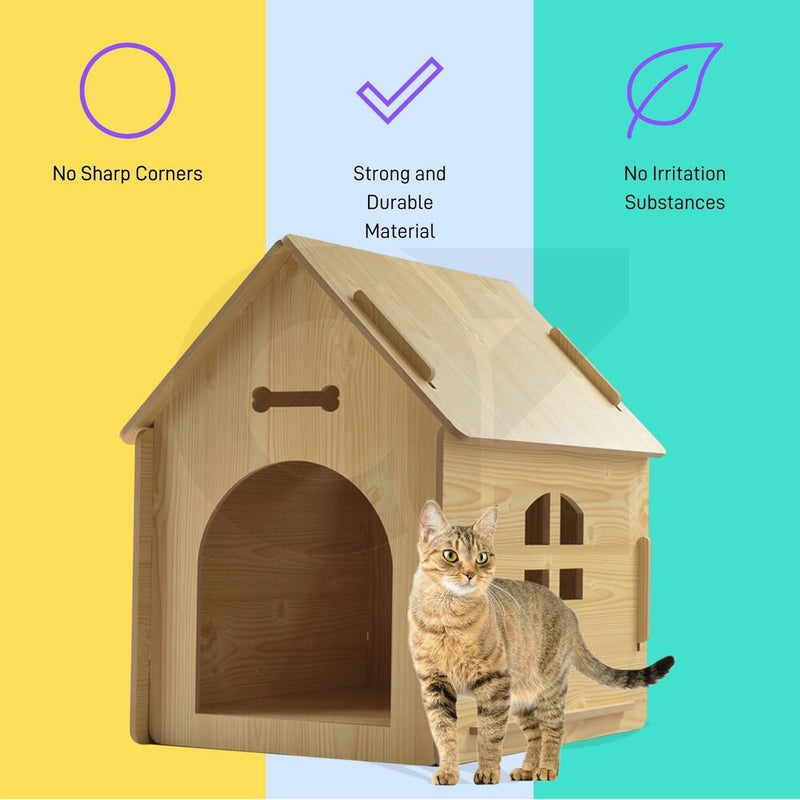 Floofi Wooden Pet House No Door (L Yellow) - PT-PH-182-GF