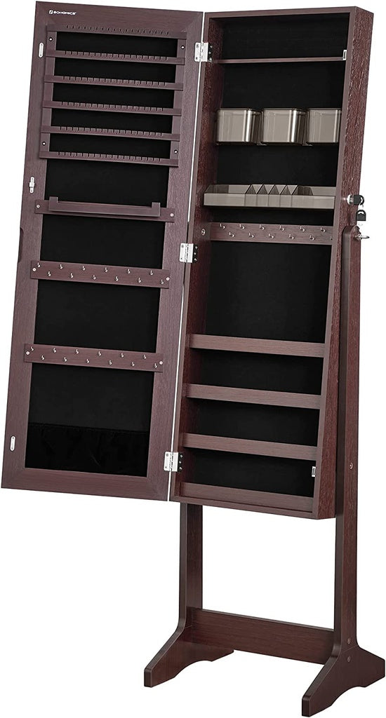 SONGMICS Jewelry Cabinet Armoire with Full-Length Frameless Mirror Brown