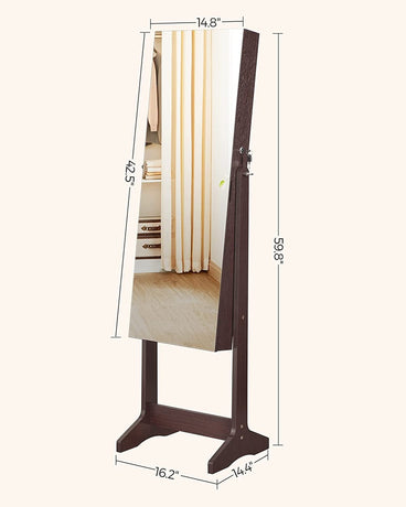 SONGMICS Jewelry Cabinet Armoire with Full-Length Frameless Mirror Brown