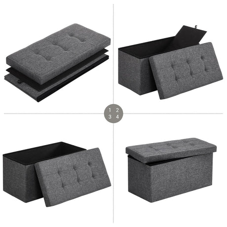 SONGMICS 76cm Folding Storage Ottoman Bench Foot Rest Stool Dark Gray