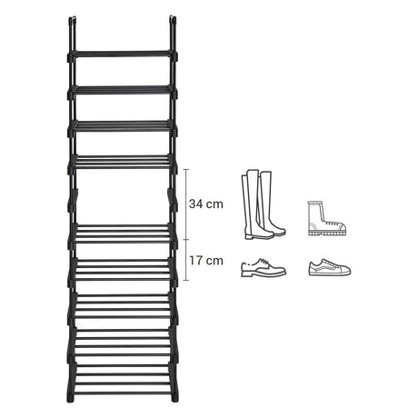 SONGMICS 10-Tier Metal Shoe Rack Customizable Design Black