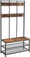 VASAGLE Large Coat Rack Stand Coat Tree with 12 Hooks and Shoe Bench Brown and Black HSR86BX