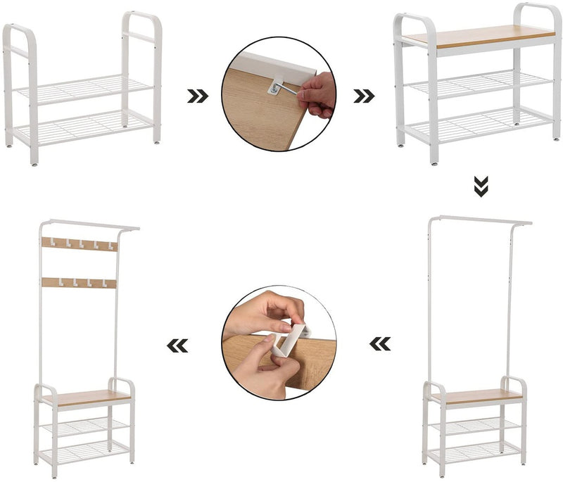 VASAGLE Coat Rack Stand 175cm White HSR40W