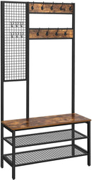 VASAGLE Coat Rack Stand with Grid Wall 185 cm Rustic Brown HSR98BX