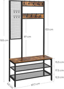 VASAGLE Coat Rack Stand with Grid Wall 185 cm Rustic Brown HSR98BX