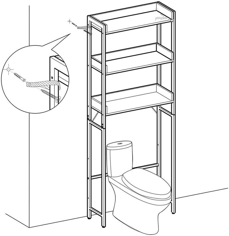 VASAGLE Toilet Shelf Bathroom Shelf Washing Machine Shelf with 3 Open Shelves Space Vintage Brown Black BTS002B01