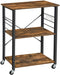 VASAGLE Kitchen Shelf on Wheels Serving Trolley with 3 Shelves Metal Frame with 6 Hook Rustic Brown KKS60XV1