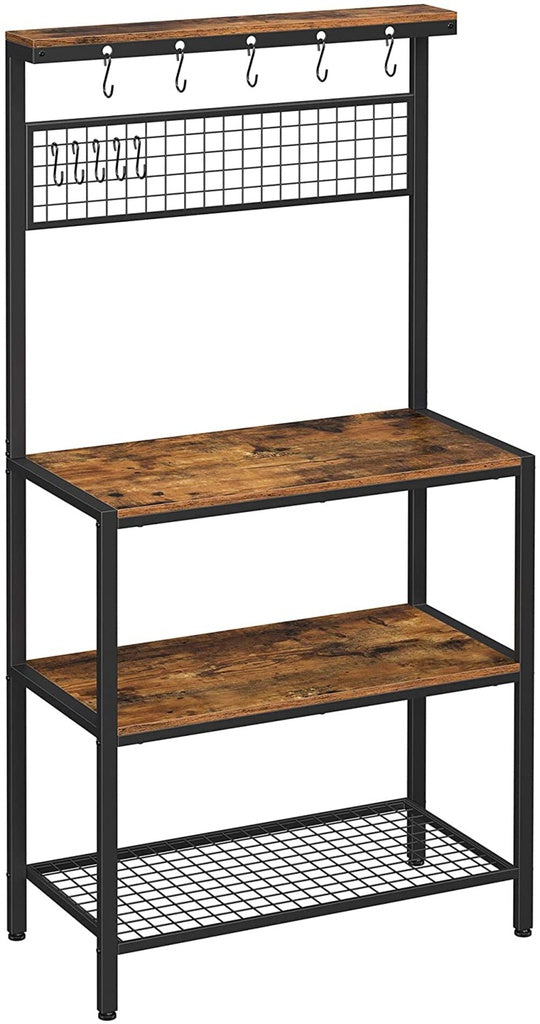 VASAGLE Industrial Kitchen Baker's Rack Kitchen Unit with Storage Shelves Rustic Brown KKS17BX