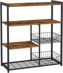 VASAGLE Baker’s Rack Kitchen Island with 2 Metal Mesh Baskets Shelves and Hooks Industrial Style Rustic Brown KKS96X